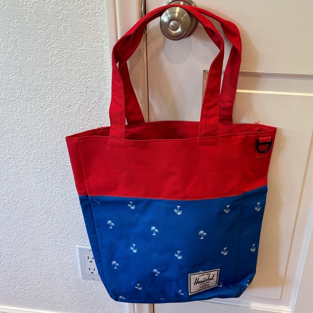 Herschel Supply Company Red and Blue Palm tree  Tote NWT